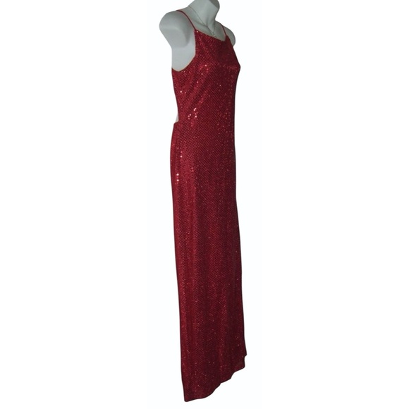 Taboo Dress Vintage 90s Red Sequin Glitter Open Back Hollywood y2k Prom Fairy - Picture 3 of 14